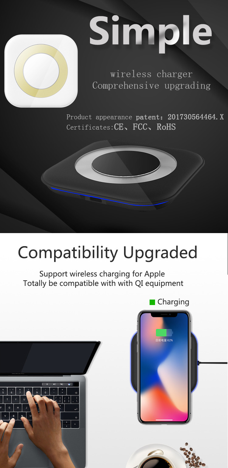 Black / White Fast Wireless Mobile Charger , Wireless Charging Pad PC ABS CE FCC Rohs