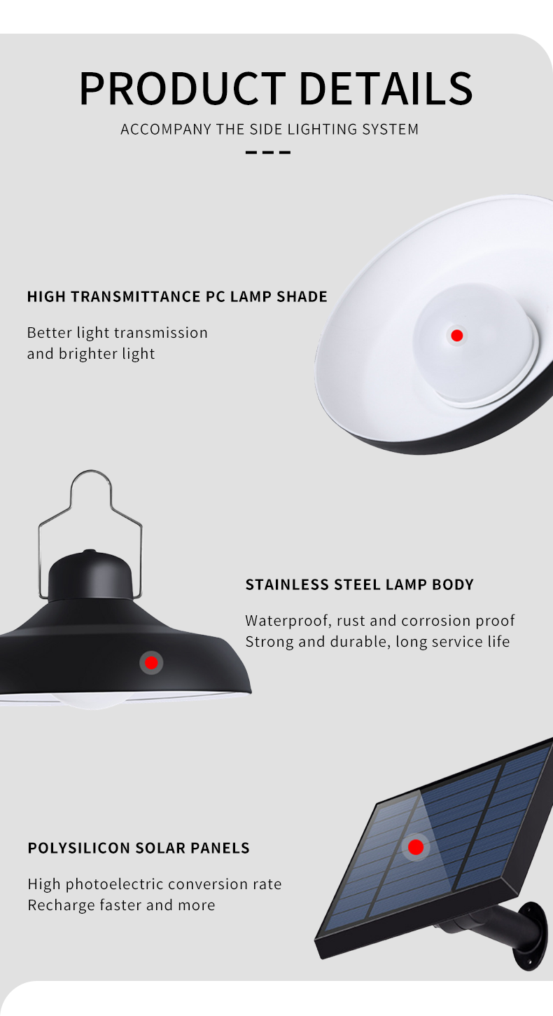 80 Ra Color Rendering Index Solar Indoor Lights for Hanging in Porch Gazebo Barn Camp