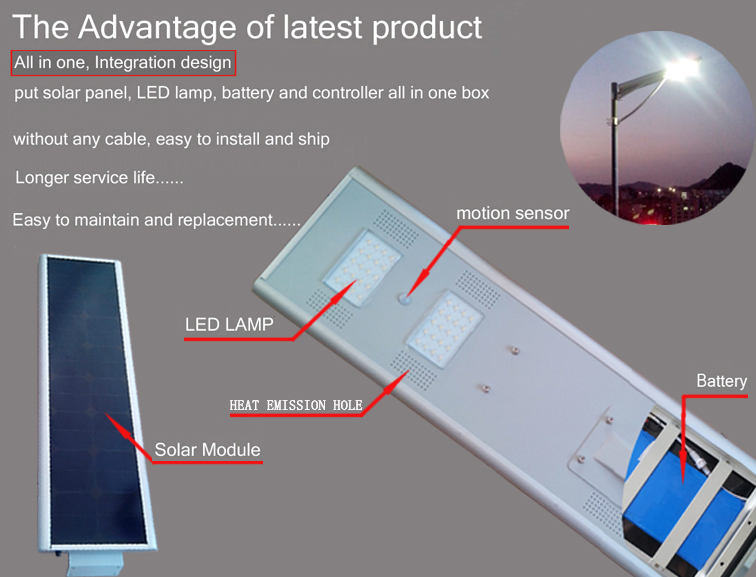 8W all in one integrated solar LED street light with IP65 waterproof