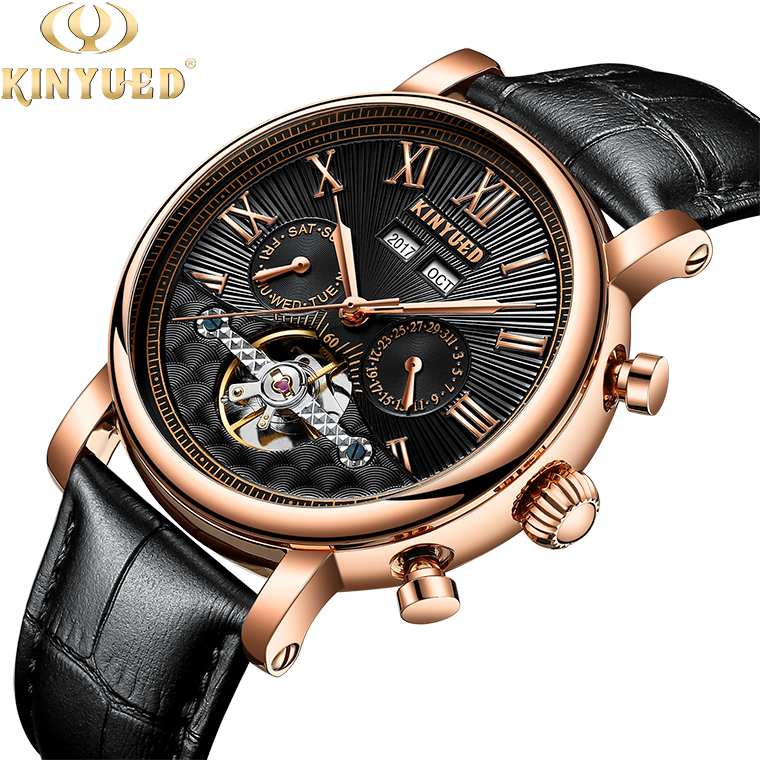 KINYUED J022-3 leather pin buckle 30M waterproof men automatic mechanical watch