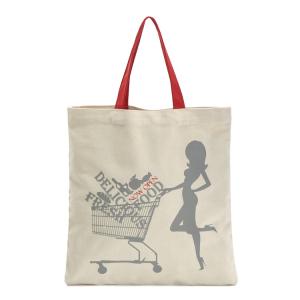 China Red Handle Beige Shopping 8oz Cotton Tote Bags wholesale