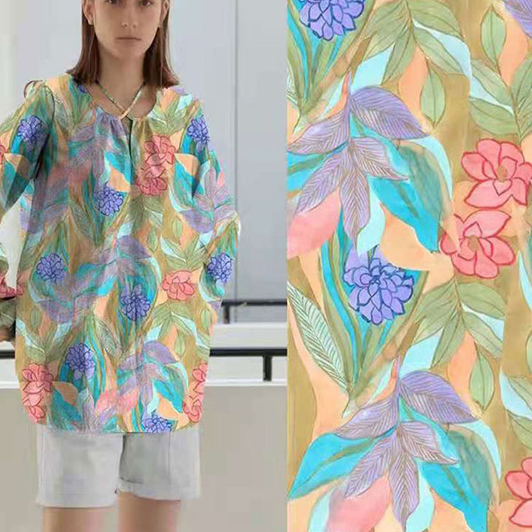 145cm Dress Cupro Viscose Fabric Stripes Flowers Chiffon Printed Fabric