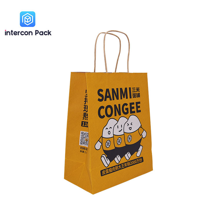 Customized Kraft Paper Shopping Bags Brown Color Take Away Food Bag