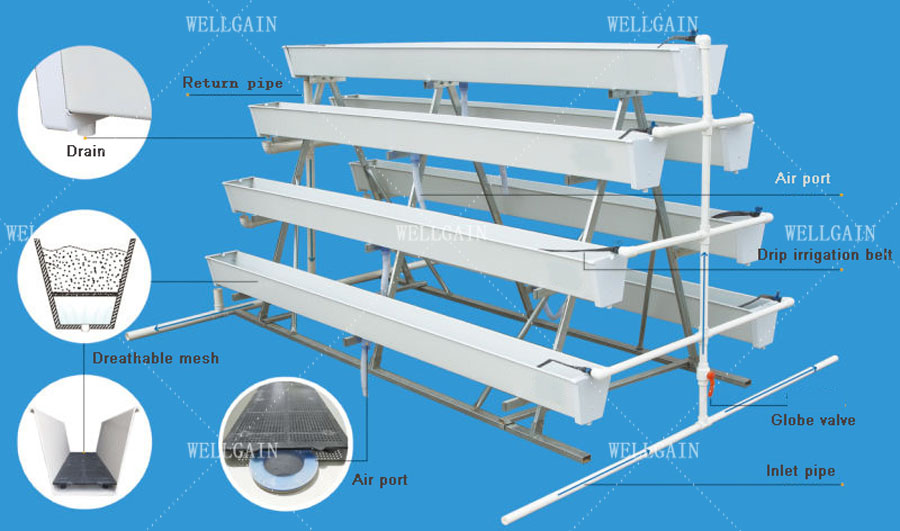 Indoor Strawberry Growing Troughs Greenhouse PVC Hydroponic Gully Vertical Farming System