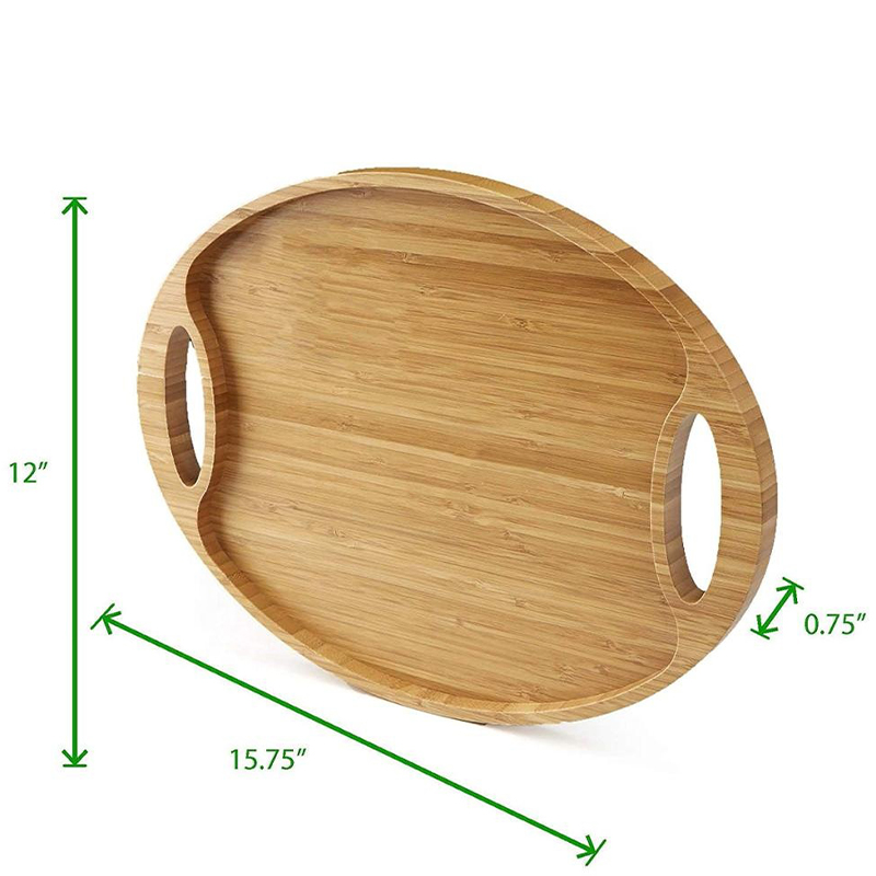 Soild Bamboo Serving Platter Coffee Tea Dessert Tray With Handle