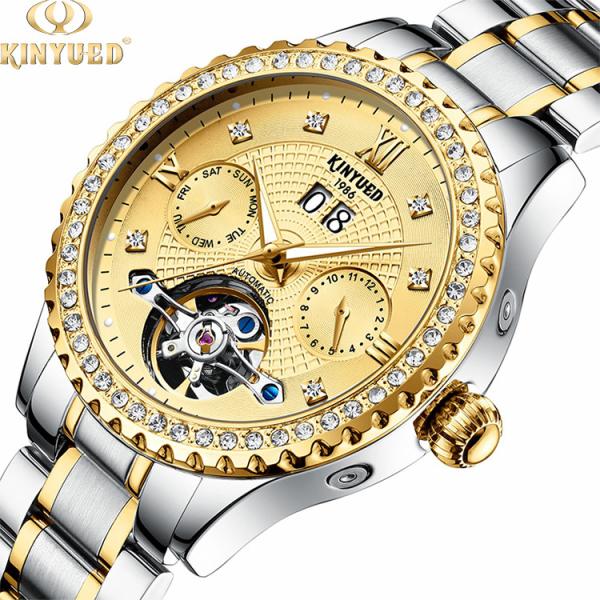 KINYUED Luxury Brand Watches Chronograph Men Sports Stainless Steel Waterproof