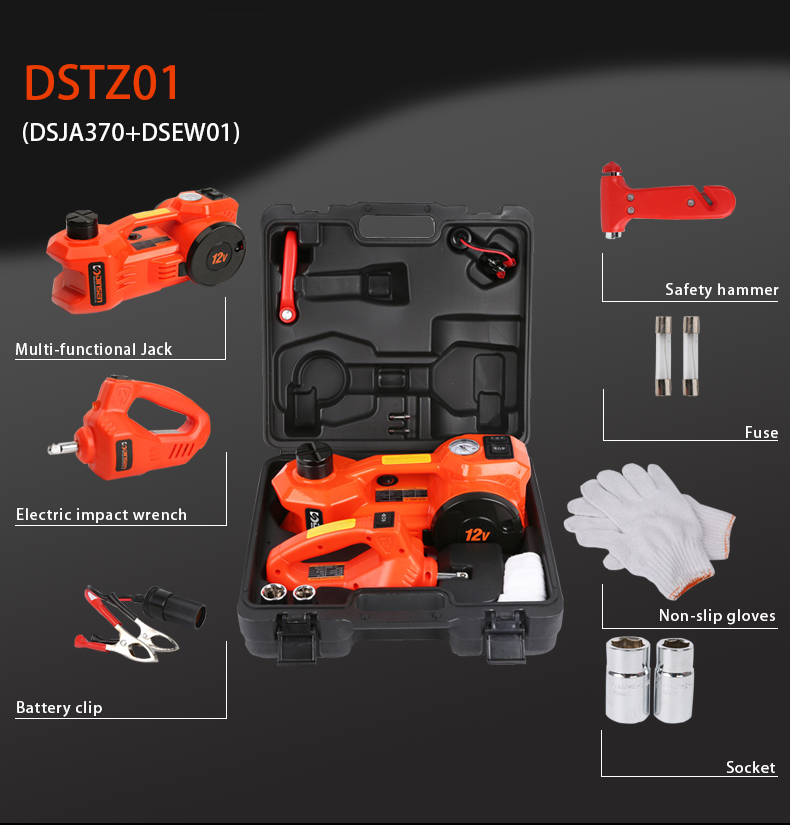 Multifunctional power tools set for car with Electric hydraulic car jack 3 ton with electric wrench air pressure jack