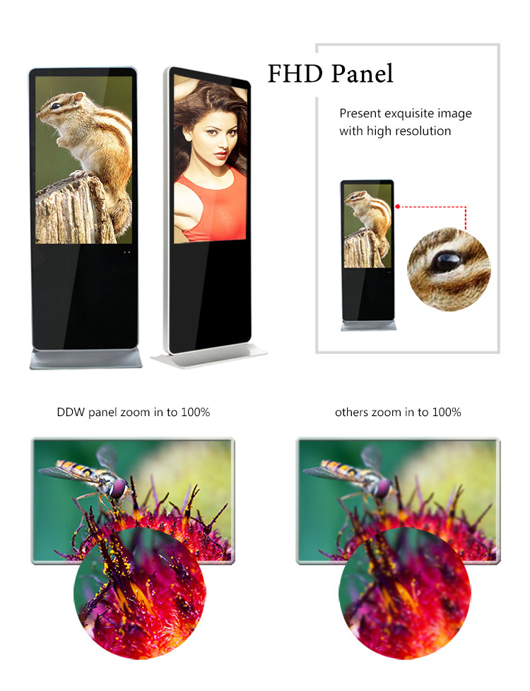 Floor Stand Alone Digital Signage 55'' TFT 1080p FHD x2 Golden Black Loudspeaker