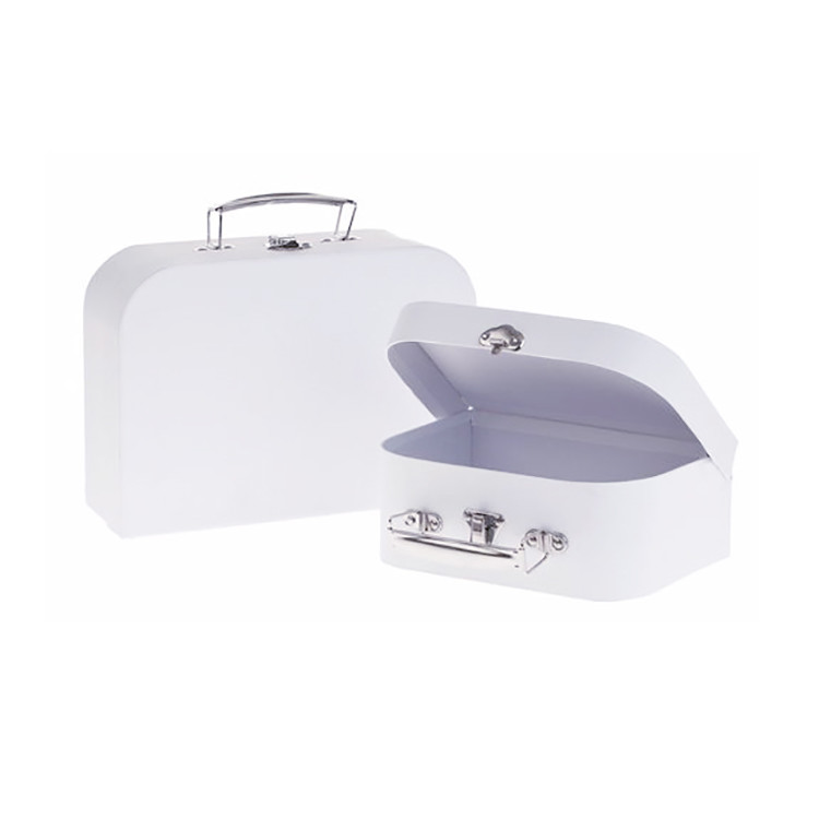 Customizable Solid White Rigid Paper Gift Box With Metal Handle And Clasp
