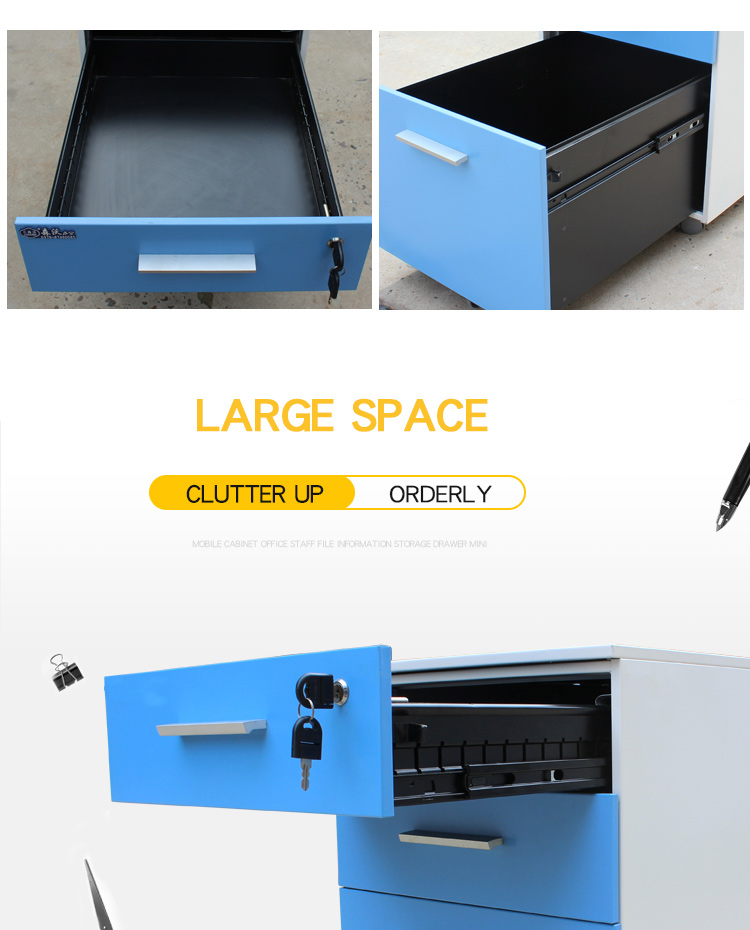 Foldable SS301 Steel File Cabinets , ISO14001 3 Drawer File Cabinet With Lock