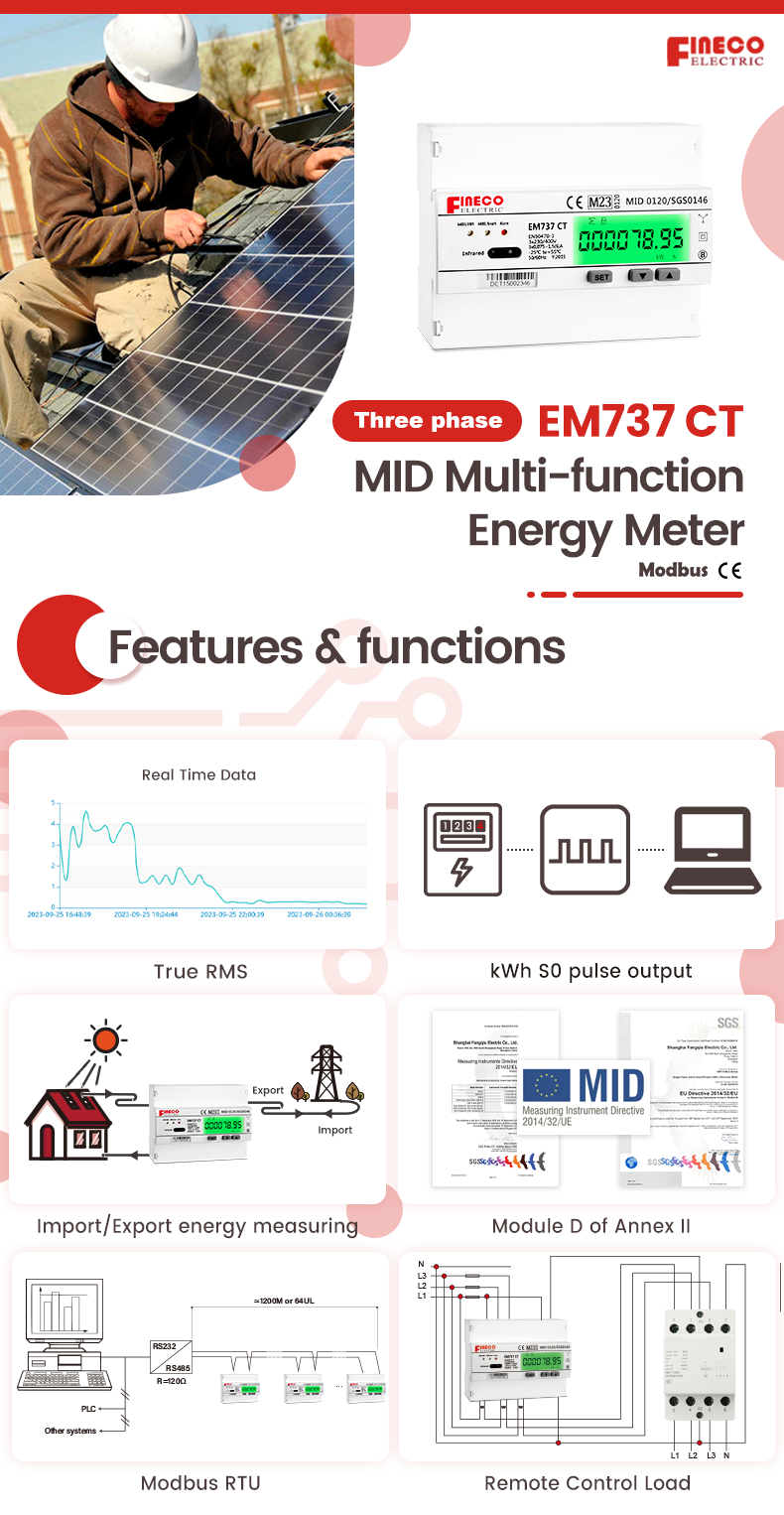 EM737 CT 3*230/400V 1.5 6 A Smart KWh Meter Jammer with Modbus RTU Communication