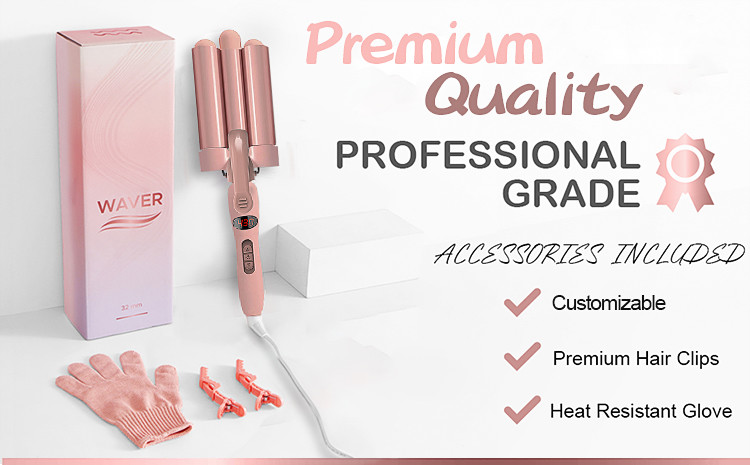 LCD Temperature Display Three Barrel Hair Waver for Beachy Frizz Free Waves