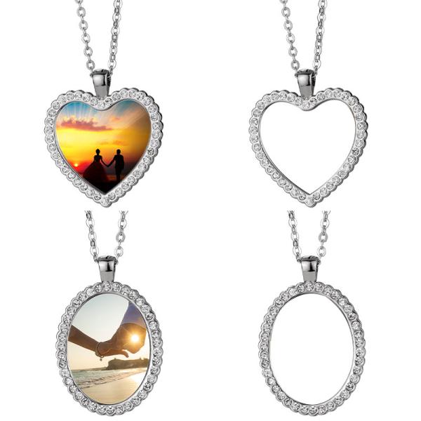 Jewelry Necklace Souvenir Gift Heart Locket Necklace Sublimation Heart Shaped Diamond Necklace