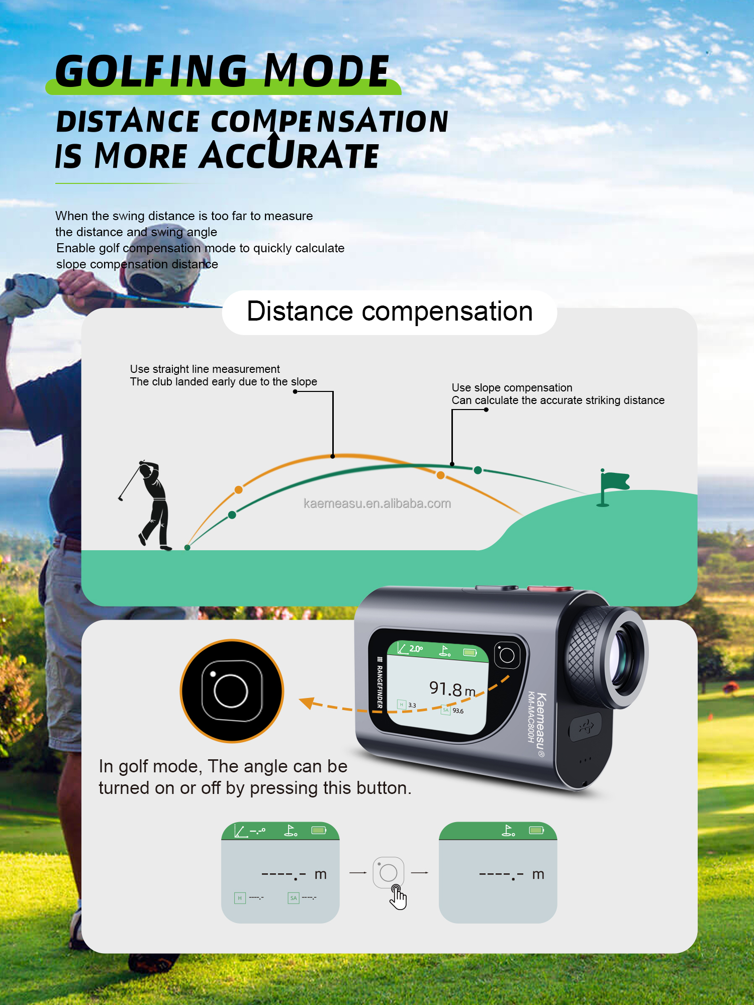 Lightweight and Durable 600m Gray Golf Rangefinder for Outdoor Sports 223g 95*63*38mm