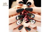 Fashion Artificial Stiletto 3D ABS Black False Nails With Stone