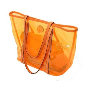 China Transparent Ladies Tote Bags Clear PVC Handbags , Orange / Red / Blue wholesale