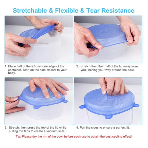 Kitchen 6pcs Reusable Stretch Round Silicone Stretch Lids Food Storage Cover Set