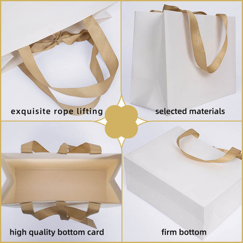 Luxury Black Paper Bag With Ribbon Handles for Custom Printed Logo Jewelry Packaging