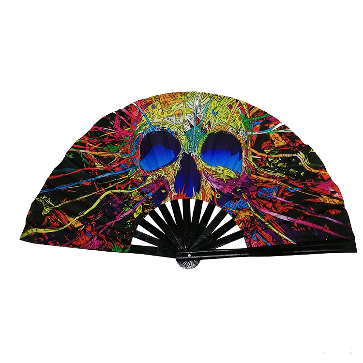 Women Men Bamboo And Nylon Cloth Folding Hand Fan Festival For Party