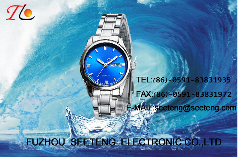 Brand high quality Men's analog watch with stainless steel case and pu leather band