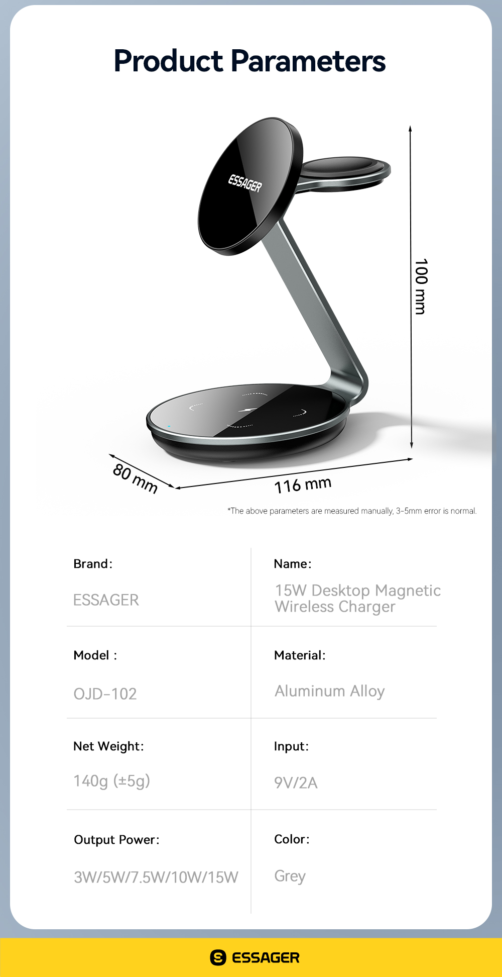 ESSAGER OJD-102 Series 3 In 1 Charging Stand Wireless Charging Pad USB C