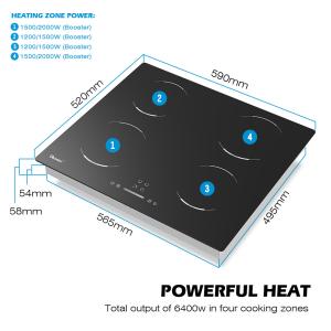 China 60cm 4 Burners Electric Cooktop 4 Zone Induction Hob 6400W GIB464SC wholesale