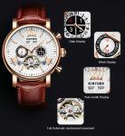 KINYUED J017-4 Gold Case Black Dial Leather Strap Complete Calendar Skeleton
