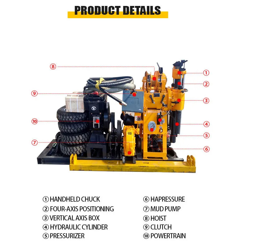 Red And Yellow XY-1 Geological Drilling Rig 100m Depth 100mm Hole Diameter 6-9m/h Speed