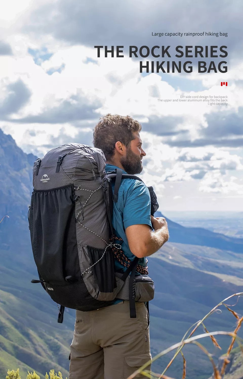 Black ODM Waterproof Hiking Backpack 65 Litre Mountain Climbing Backpack Outdoor