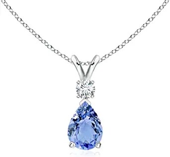 Solitaire Pendant Angara Natural Tanzanite Necklace For Women Girls 14K