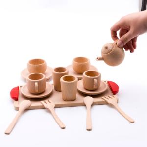 Pot Teatime Wooden Play Pots And Pans Kids ISO9001 Tableware