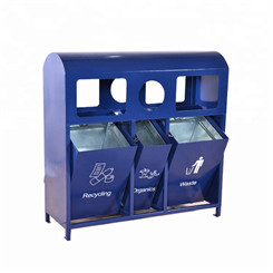 4 Compartments Outdoor Recycling Bins With 316 Stainless Steel Solid Timber Material