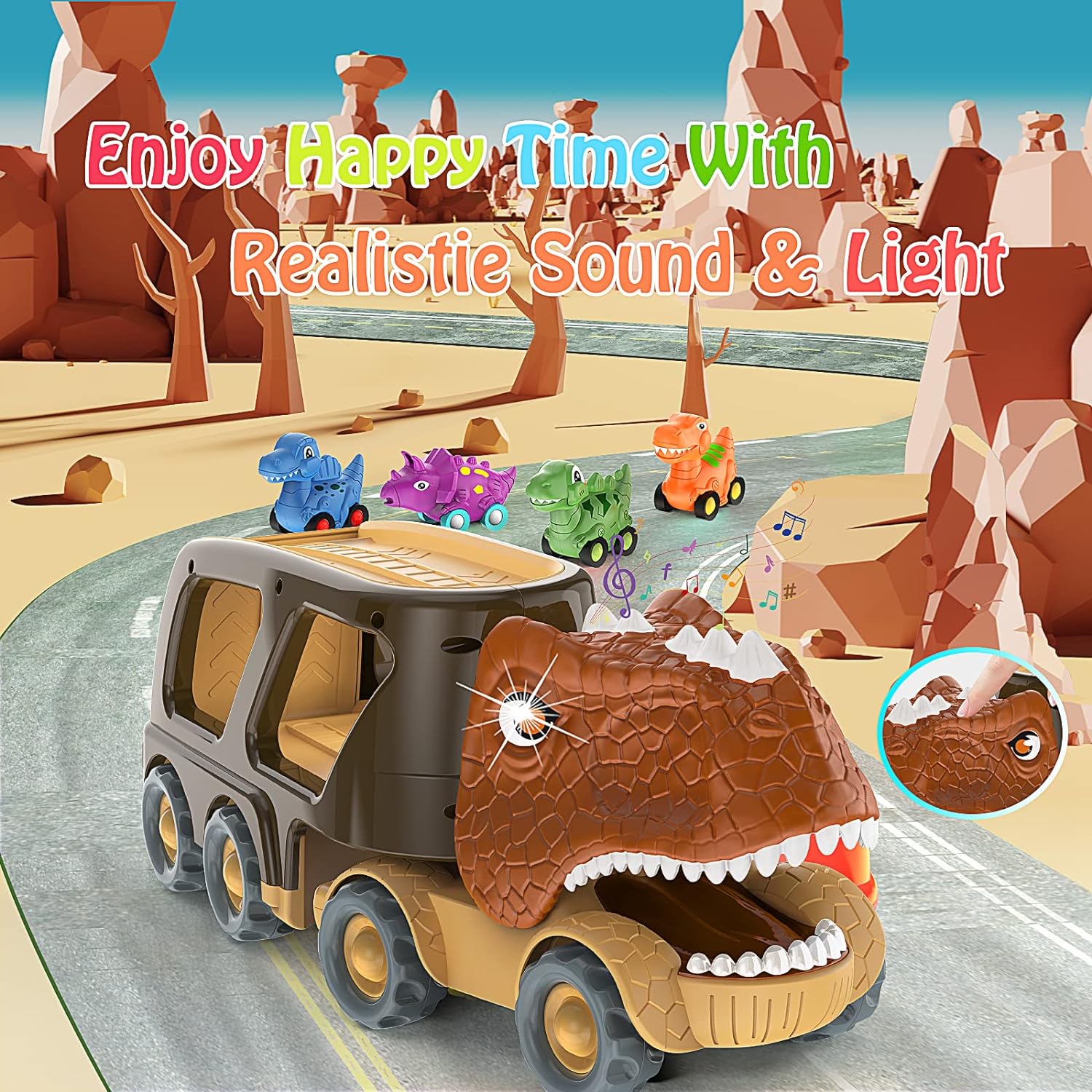Friction Power Carrier Truck Pull Back Dino Car Dinosaur Car Toy for Kids and Toddlers