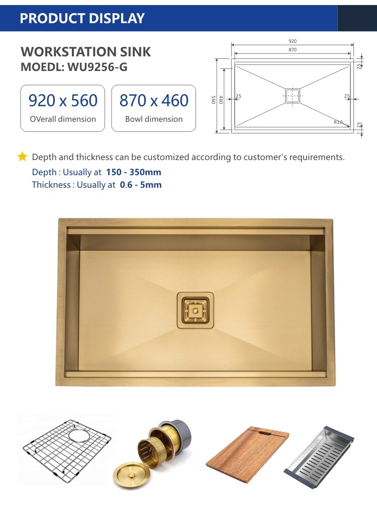 16 Gauge Undermount Workstation Sink