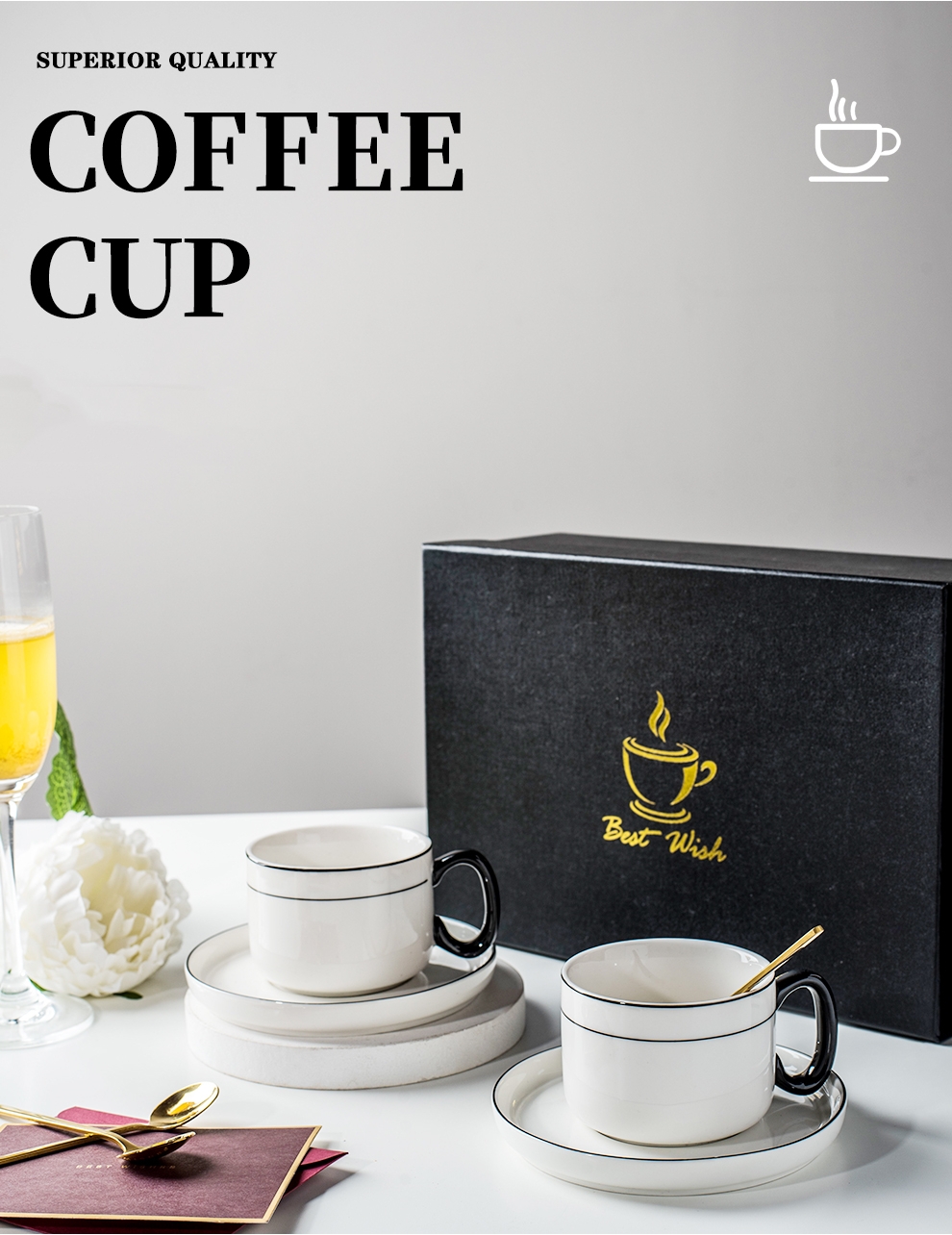 200ml Volume Kitchen Tabletop Ceramic Cappuccino Cups With Saucers For Business Gifts