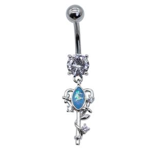 China Blue Opal Gem Body Piercing Jewelry 14ga 316 Stainless Steel Key Shape wholesale