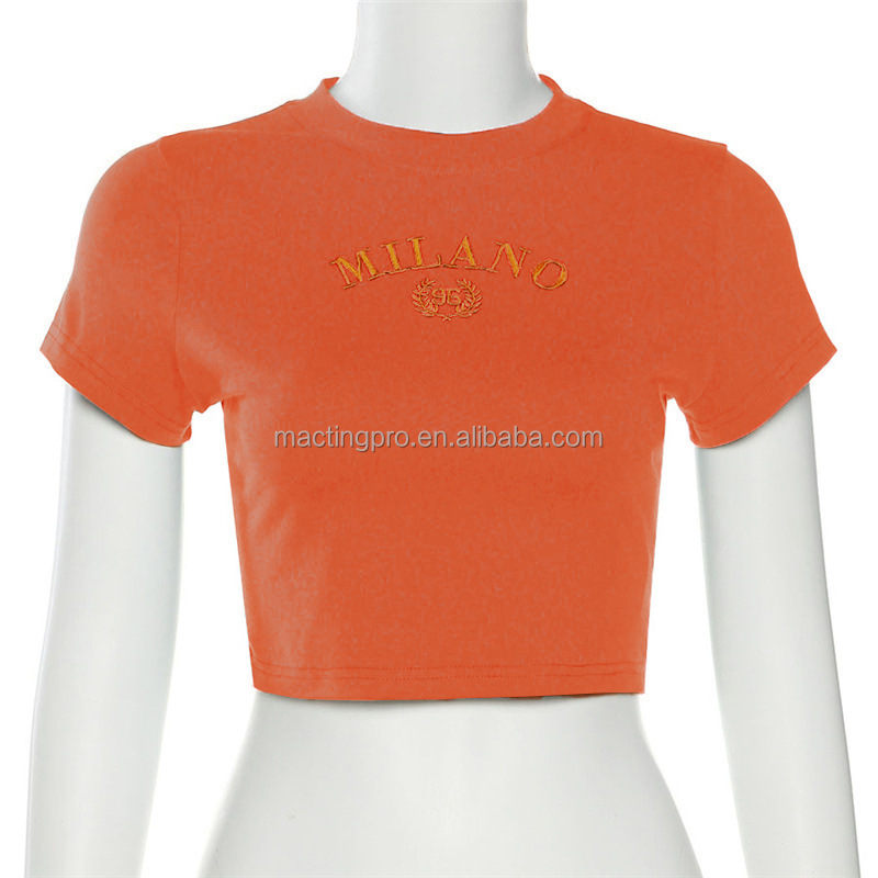 2024 Custom Embroidery Letter Logo Crop Top Baby Tees Women Y2k Tight Tshirt