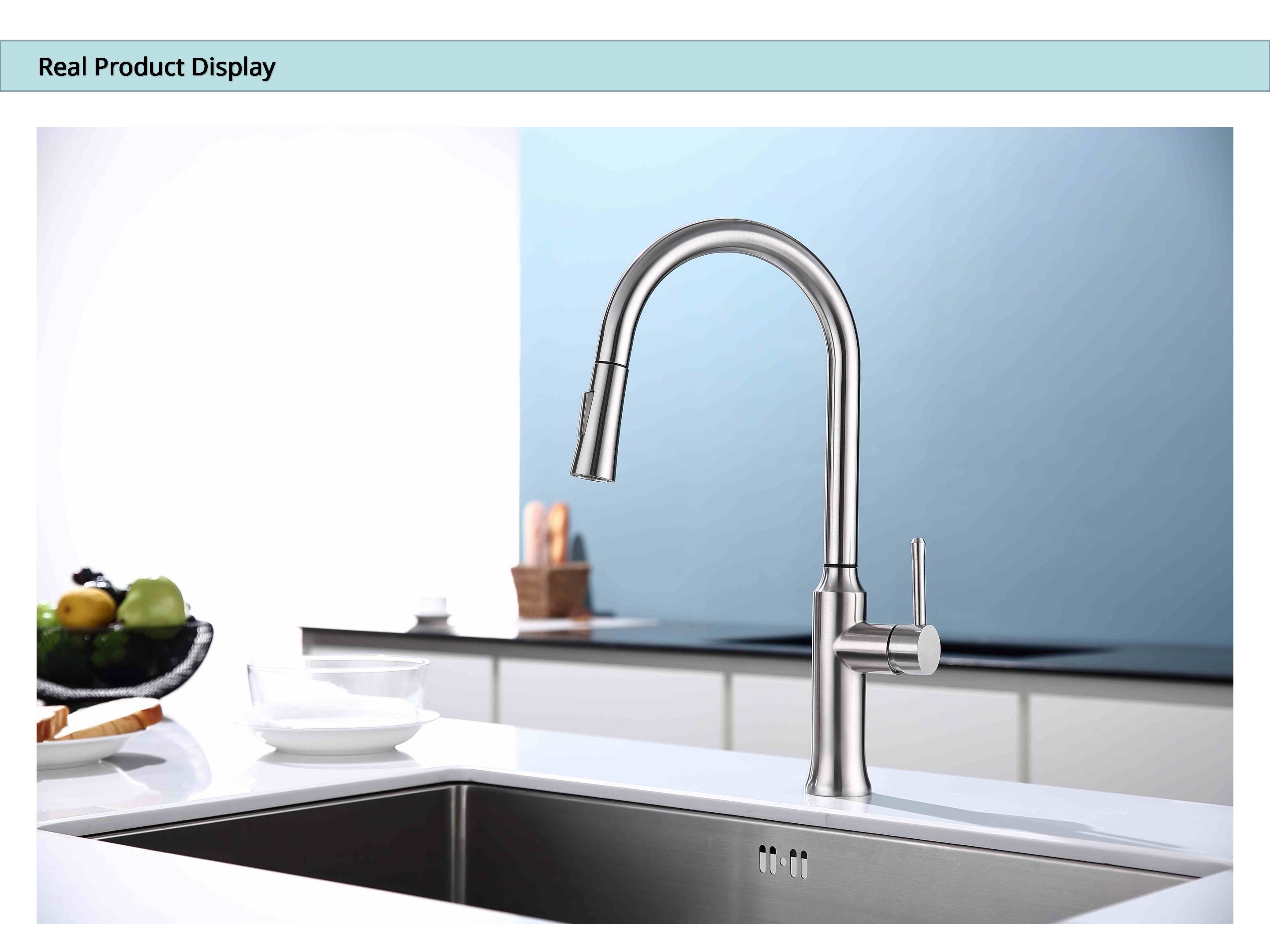 Brushed Nickel Kitchen Water Faucets IPX5 Fold Down Kitchen Tap