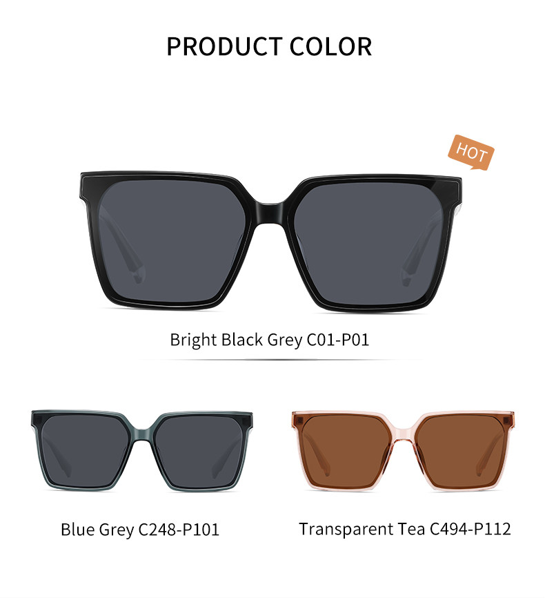 UV Blocking Square Acetate Sunglasses Large Frame Polarized Impact Resistant