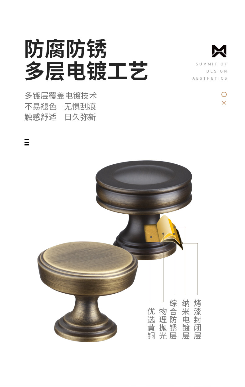 Living Room Forging Brass Cabinet Pull Handles With Strong Base