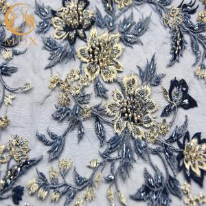 China Wide French 3D Embroidery Lace Fabric Nylon Beaded 1 Yard Length wholesale
