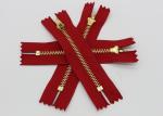 Adhesive Normal Brass Teeth Heavy Duty Metal Zippers Red Tape For Jeans / Pants