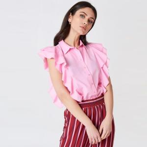 China Lady Clothing Pink Frill Women Shirt wholesale