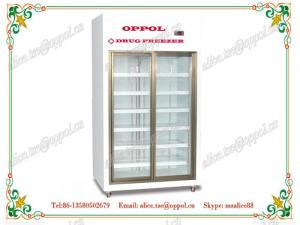 China OP-914 Glass Double Doors Upright Display Refrigerator for Pharmacy Storage wholesale