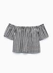 Latest Clothing Ladies Fashion Summer Top Cotton Plaid Off Shoulder Blouse for
