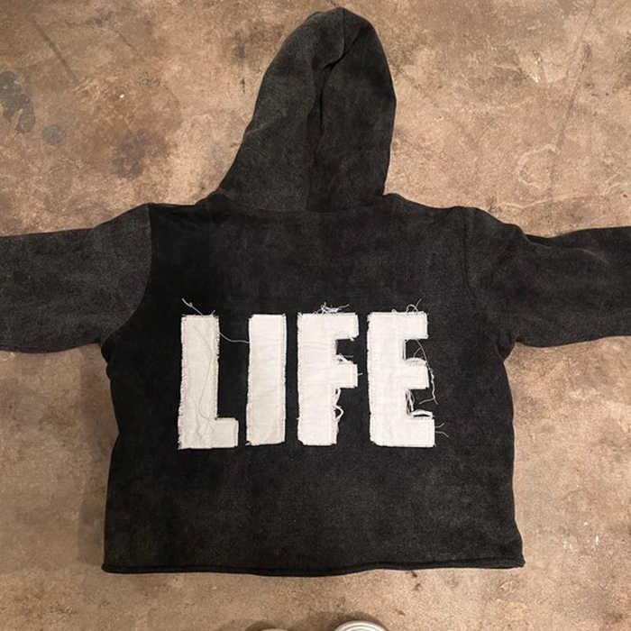 Vintage Washed Men's Hoodie Sweatershirt with Oversized Fit Drop Shoulder and Raw Hem