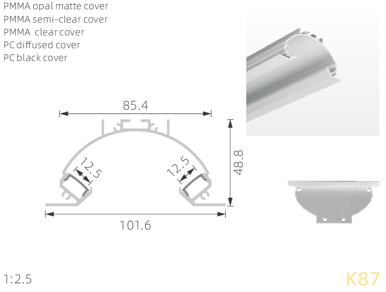 Led Aluminum Profile 102*50mm Up And Down Lighting LED Profile