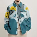 Mens Casual Slim Fit Printed Jacket Coat Single Button Long sleeve