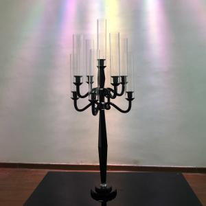 China 9 Arm Crystal Candelabra Black Candle Stand Wedding Table Centerpieces wholesale