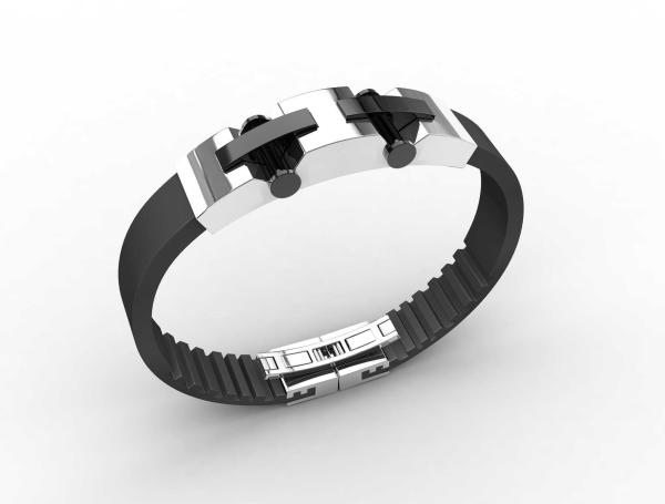 Top Quality Europe Fashion Stainless Steel Genuine Leather Silicone Bangle